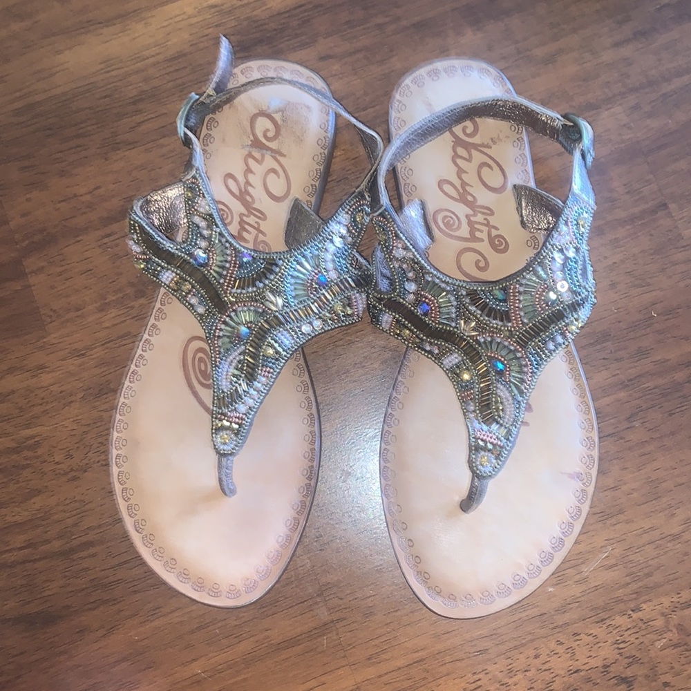 NAUGHTY MONKEY LEATHER AND BEADED SANDALS SIZE 6